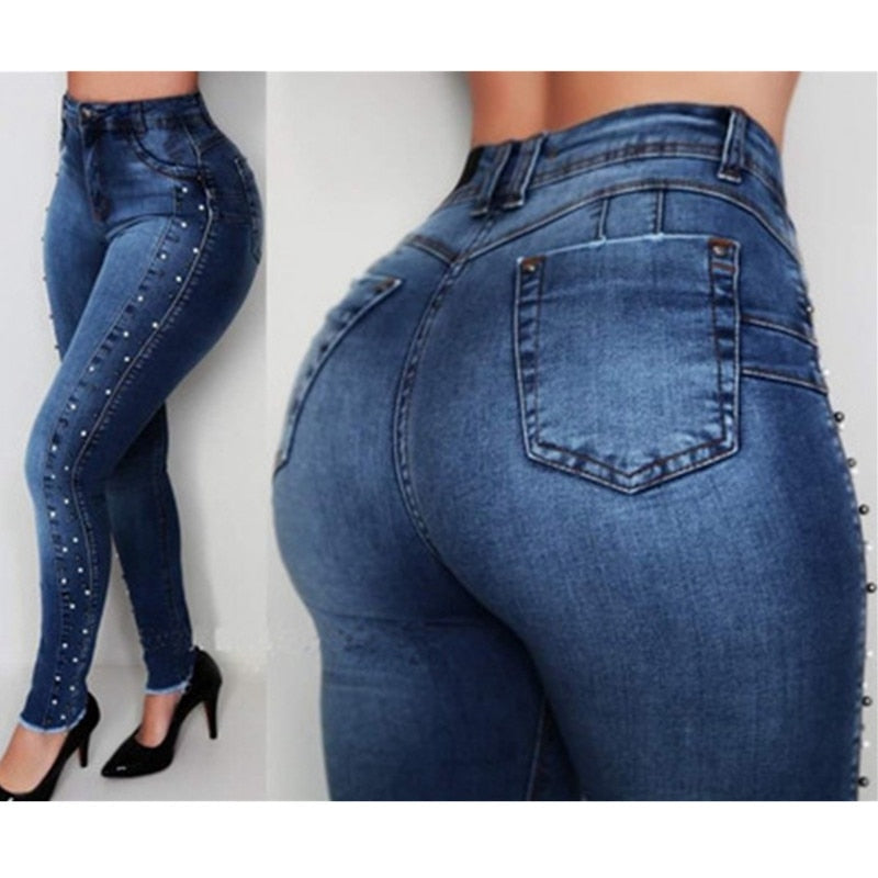 Beading Push Up winter Jeans - Fashion Damsel