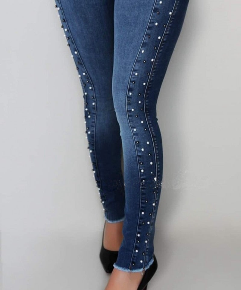 Beading Push Up winter Jeans - Fashion Damsel