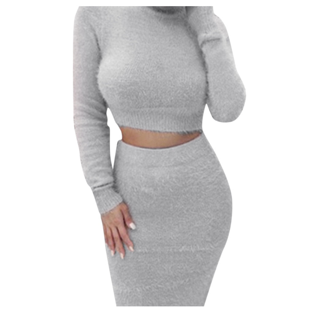 Cropped Top Sweater/Skirt Set - Fashion Damsel