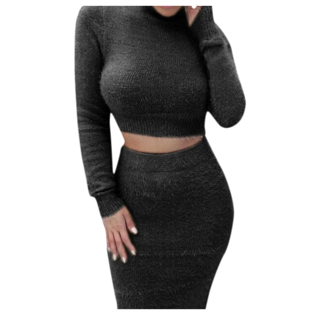 Cropped Top Sweater/Skirt Set - Fashion Damsel