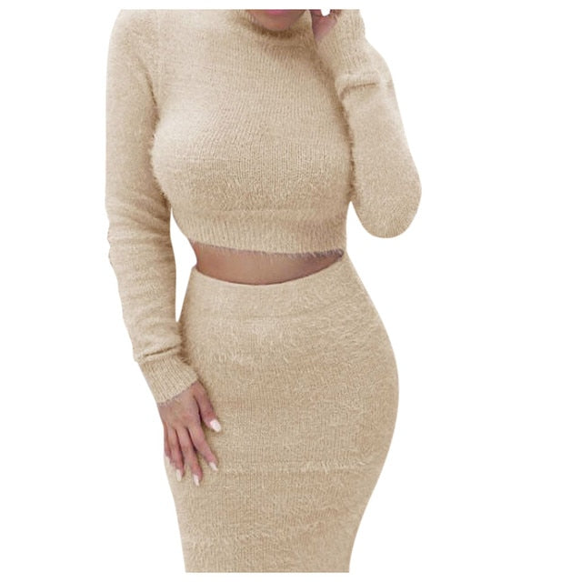 Cropped Top Sweater/Skirt Set - Fashion Damsel