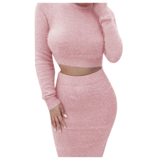 Cropped Top Sweater/Skirt Set - Fashion Damsel