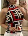 Sleeveless Geometric Halter Vest Top