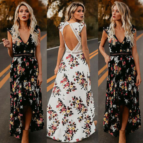 Boho Long Maxi Sexy Backless Floral Sundress