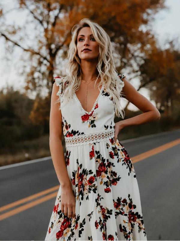 Boho Long Maxi Sexy Backless Floral Sundress