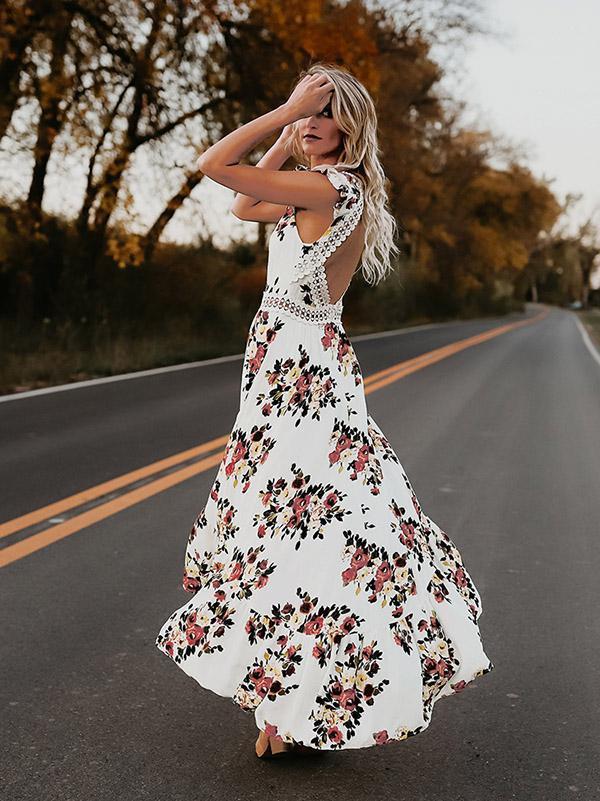 Boho Long Maxi Sexy Backless Floral Sundress
