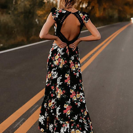 Boho Long Maxi Sexy Backless Floral Sundress