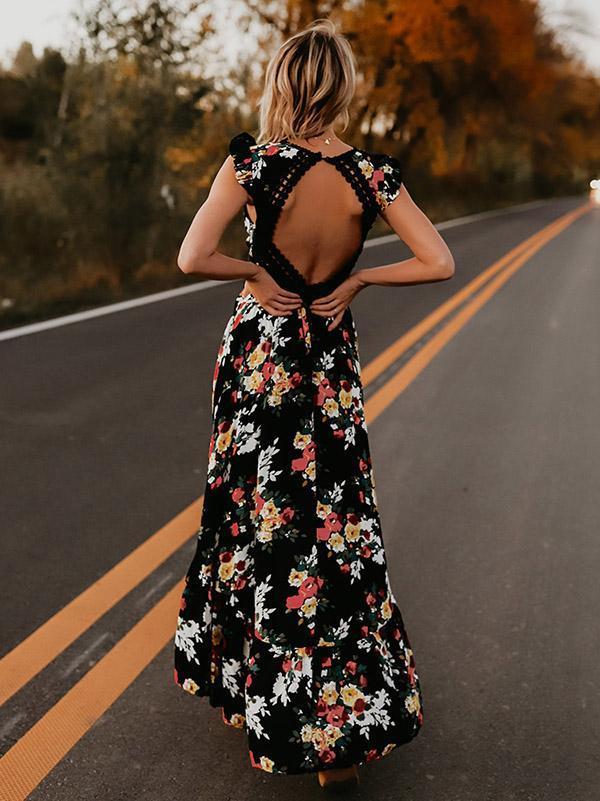 Boho Long Maxi Sexy Backless Floral Sundress