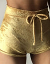 S-XL women velvet drawstring shorts