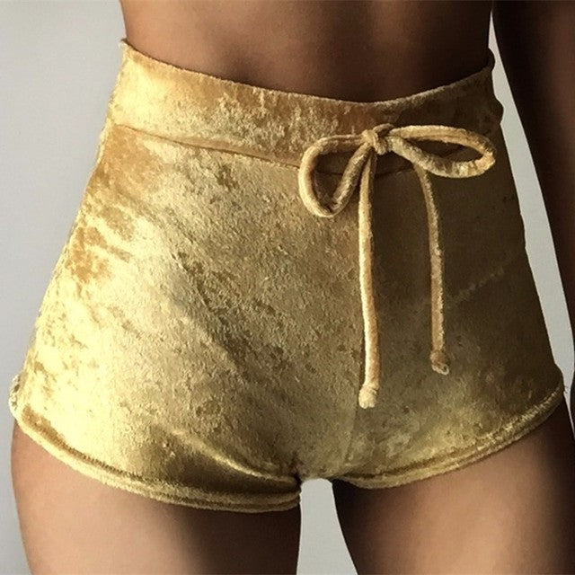 S-XL women velvet drawstring shorts
