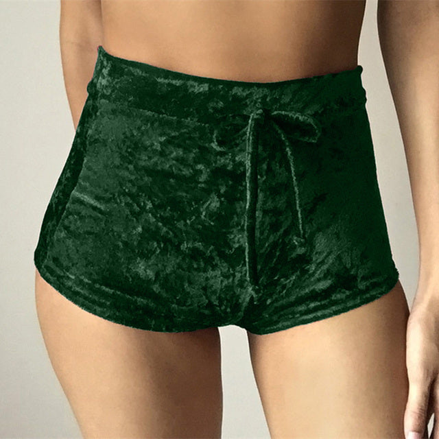 S-XL women velvet drawstring shorts
