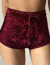 S-XL women velvet drawstring shorts