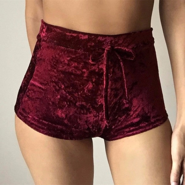 S-XL women velvet drawstring shorts