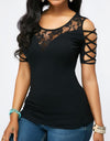 Cold Shoulder Round Neck Floral Lace T-Shirt
