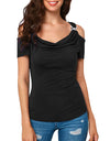S-XXL Cold Shoulder Draped Collar T-Shirt