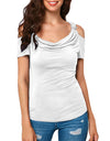 S-XXL Cold Shoulder Draped Collar T-Shirt