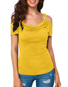 S-XXL Cold Shoulder Draped Collar T-Shirt