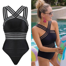 Load image into Gallery viewer, Black Striped One Piece Bikini
