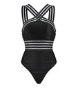 Black Striped One Piece Bikini