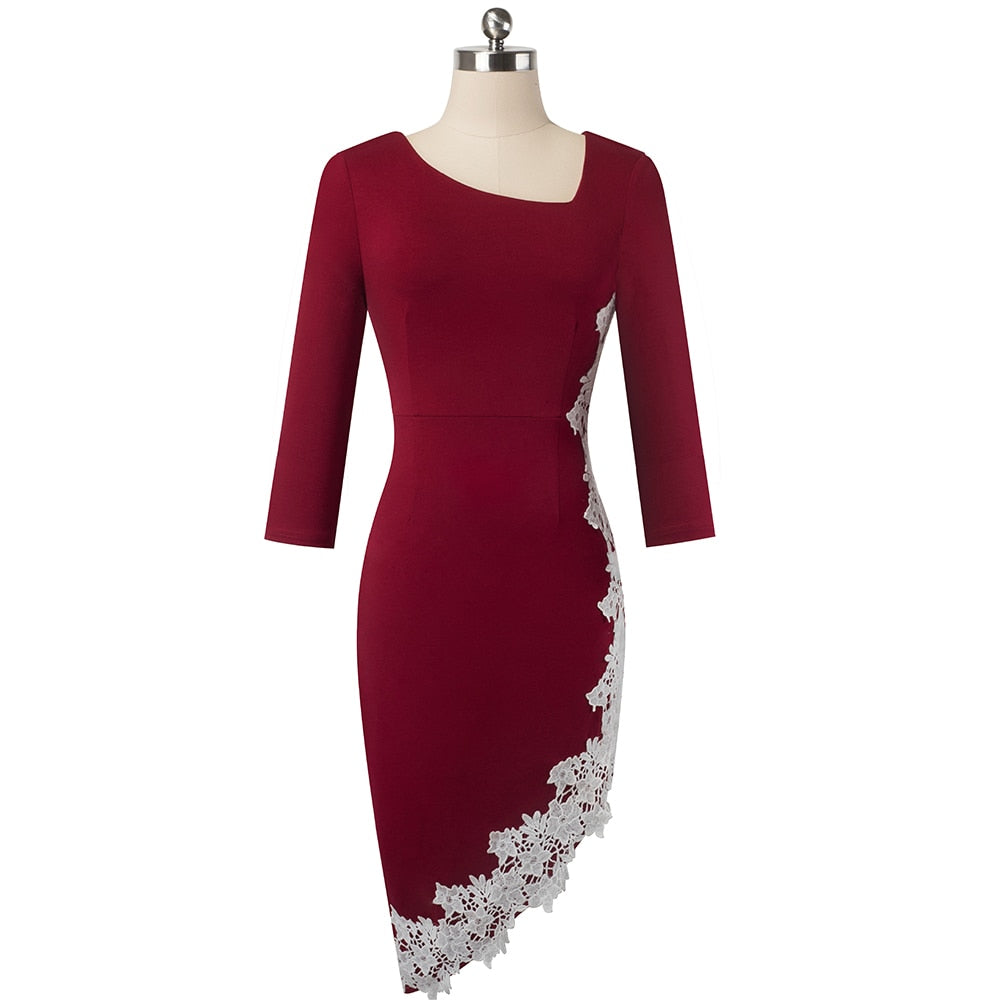 Elegant Embroidery Lace Patchwork Dress - Fashion Damsel