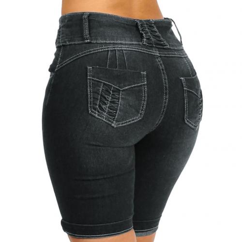 S-5XL High Waist Denim Stretch Slim Knee Shorts