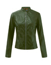 Leather Solid Colors Long Sleeve Jacket - Fashion Damsel