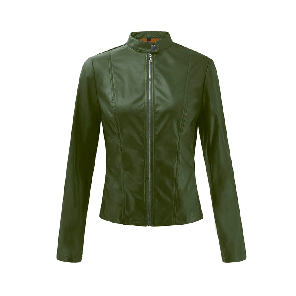 Leather Solid Colors Long Sleeve Jacket - Fashion Damsel