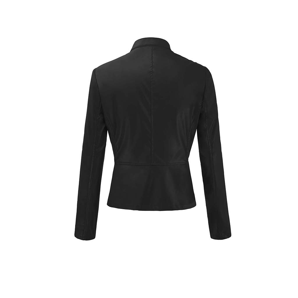 Leather Solid Colors Long Sleeve Jacket - Fashion Damsel