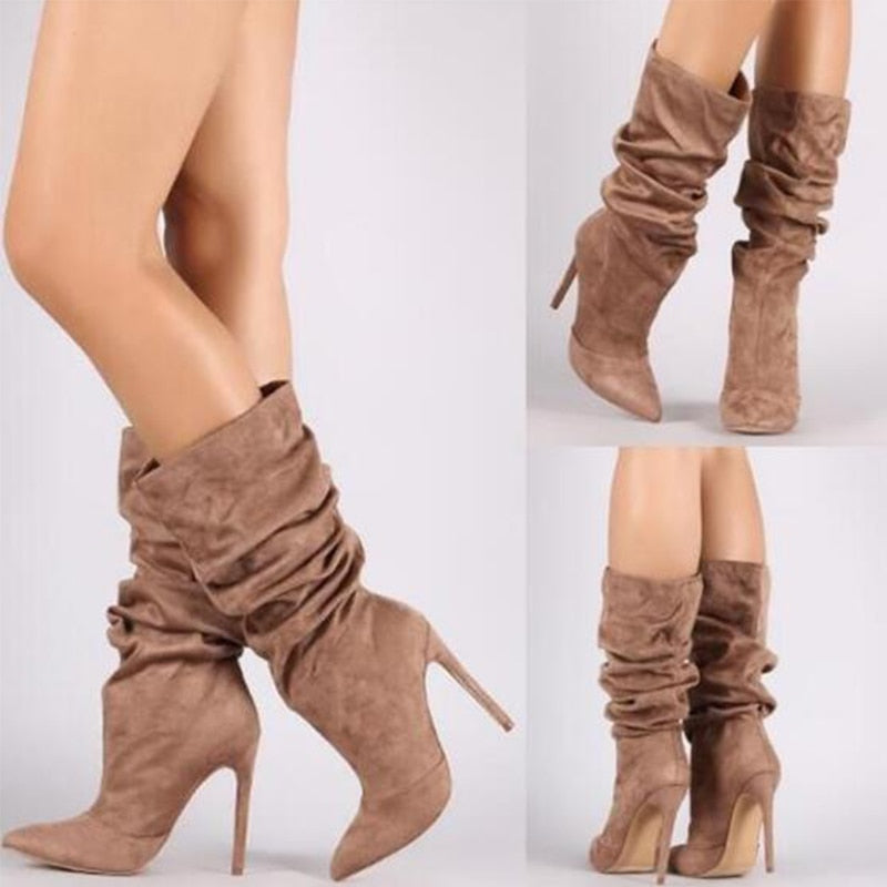 Pleated Mid Calf Winter Boots - Fashion Damsel