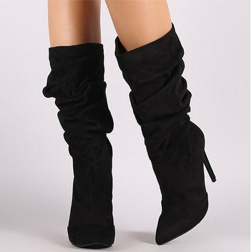 Pleated Mid Calf Winter Boots - Fashion Damsel