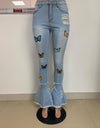 Casual Butterfly Print Flare Jeans Pants