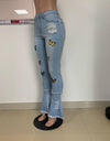 Casual Butterfly Print Flare Jeans Pants