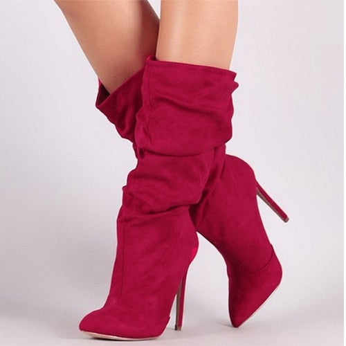 Pleated Mid Calf Winter Boots - Fashion Damsel