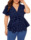 Polka Dot Bow V Neck Blouse - Fashion Damsel