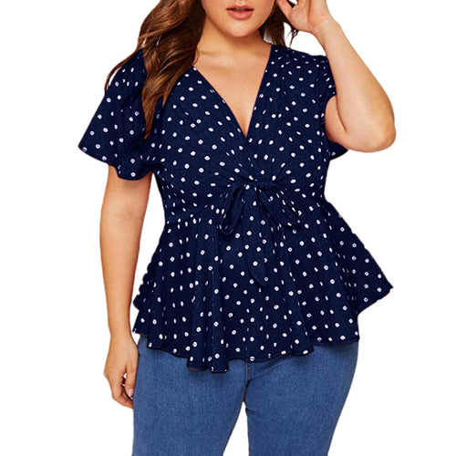 Polka Dot Bow V Neck Blouse - Fashion Damsel