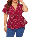Polka Dot Bow V Neck Blouse - Fashion Damsel