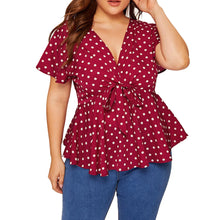 Load image into Gallery viewer, Polka Dot Bow V Neck Blouse - Fashion Damsel
