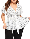 Polka Dot Bow V Neck Blouse - Fashion Damsel