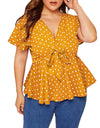 Polka Dot Bow V Neck Blouse - Fashion Damsel