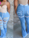 Vintage Flare Jeans with Hole Patchwork