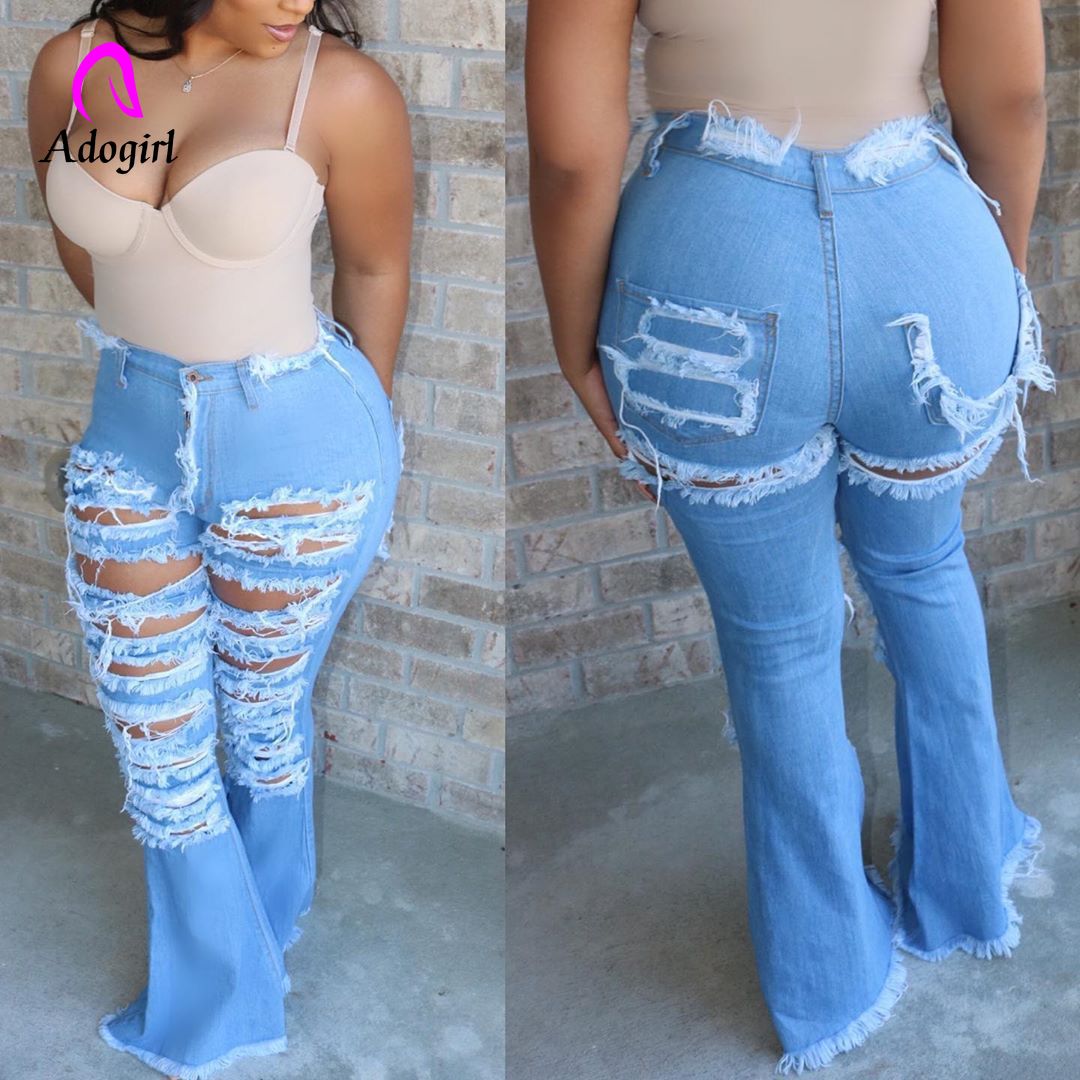 Vintage Flare Jeans with Hole Patchwork