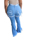 Vintage Flare Jeans with Hole Patchwork