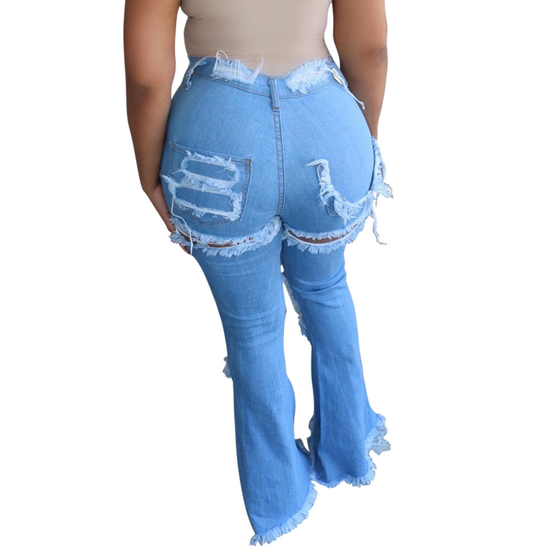 Vintage Flare Jeans with Hole Patchwork