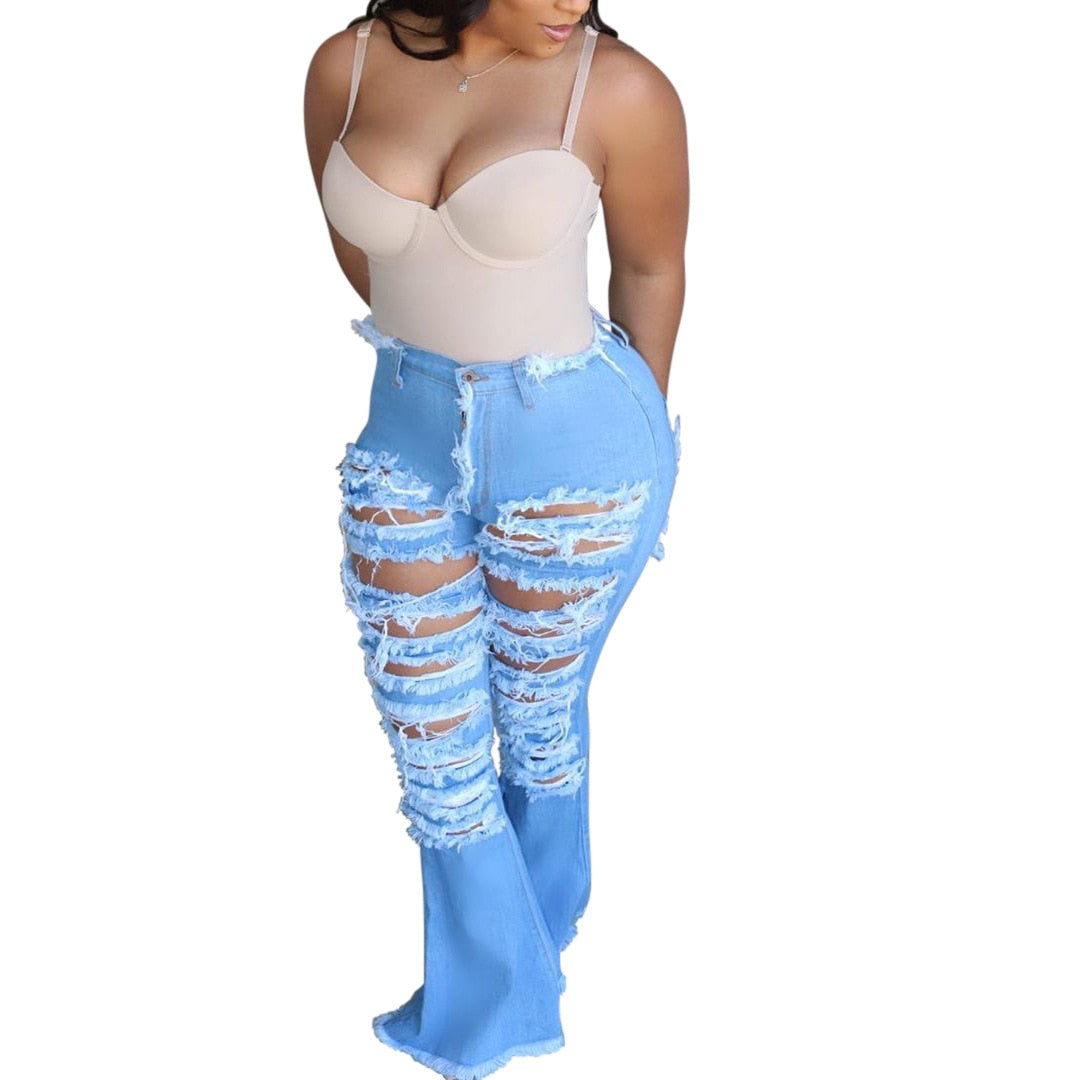 Vintage Flare Jeans with Hole Patchwork