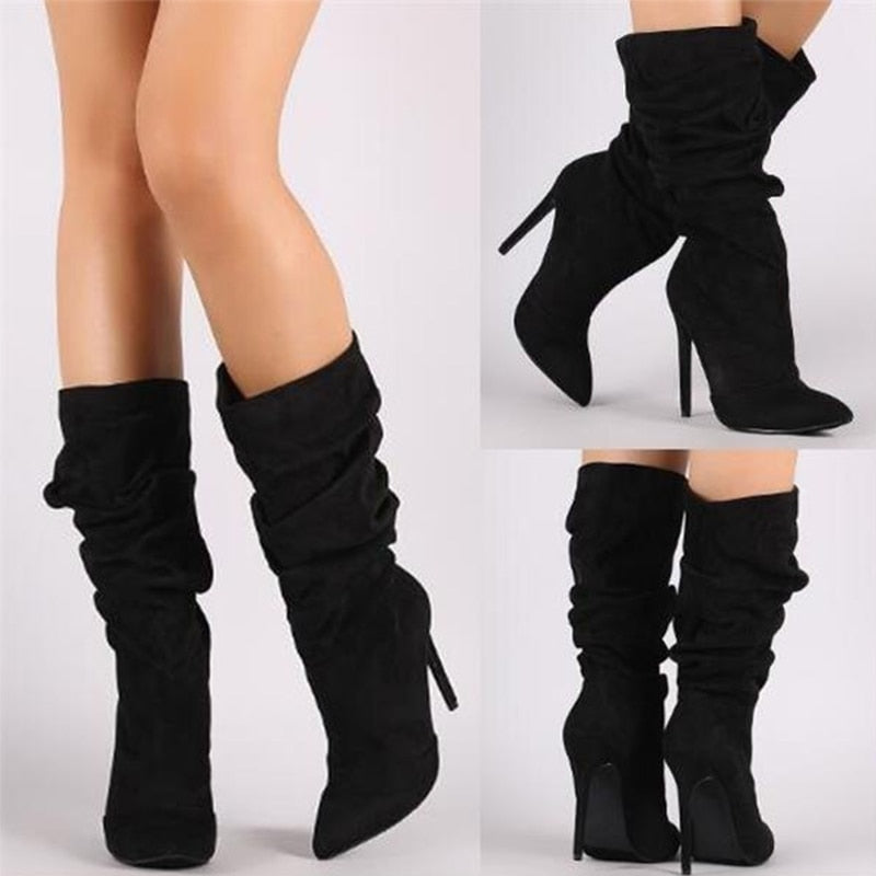 Pleated Mid Calf Winter Boots - Fashion Damsel