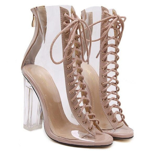 12CM Transparent Lace Up Open Toe