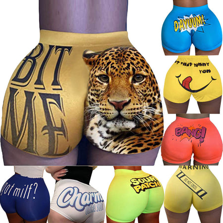 Lette Print Sport Workout High Waist Shorts