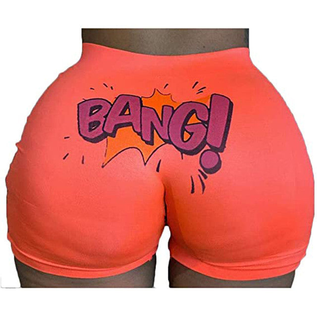 Lette Print Sport Workout High Waist Shorts