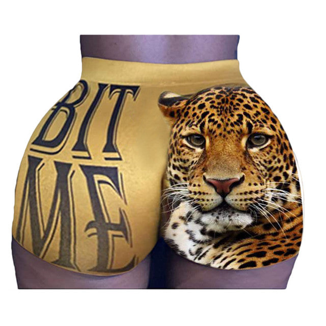 Lette Print Sport Workout High Waist Shorts