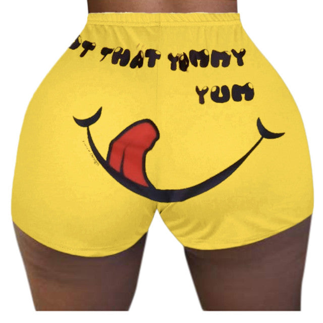 Lette Print Sport Workout High Waist Shorts